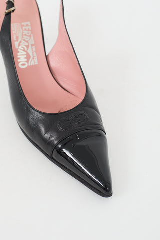 Black Leather Gancini Slingback Pump