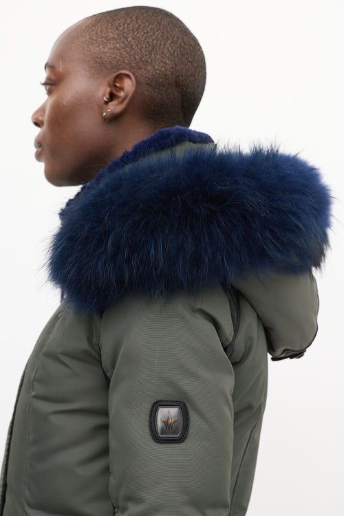 Nicole Benisti Khaki Green 
Blue Shearling Down Coat