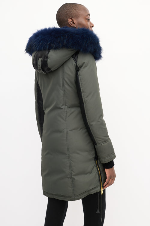 Nicole Benisti Khaki Green 
Blue Shearling Down Coat