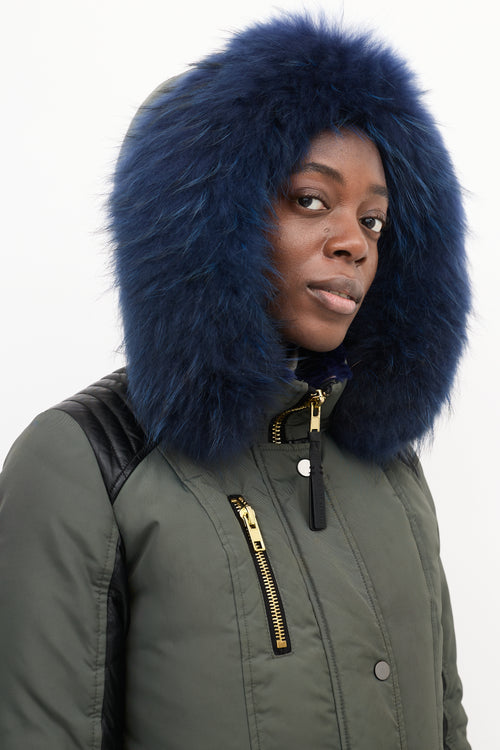 Nicole Benisti Khaki Green 
Blue Shearling Down Coat