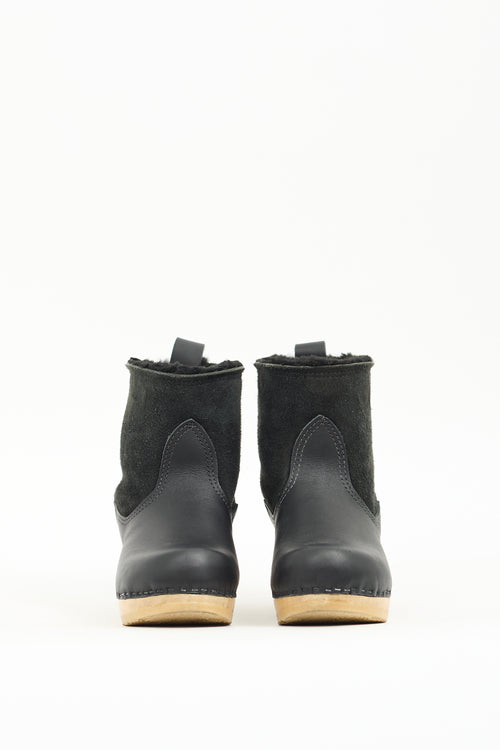 No.6 Black Leather Pull On Clog Boot