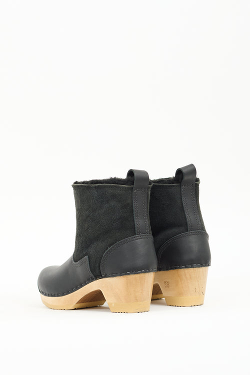 No.6 Black Leather Pull On Clog Boot