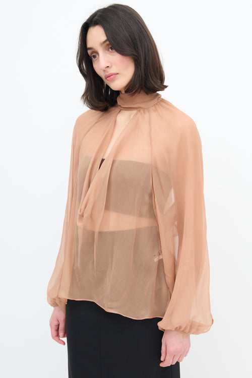 N°23 Beige Sheer Cut Out Blouse