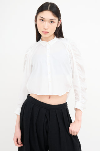 Noir Kei Ninomiya White Gathered High Low Shirt