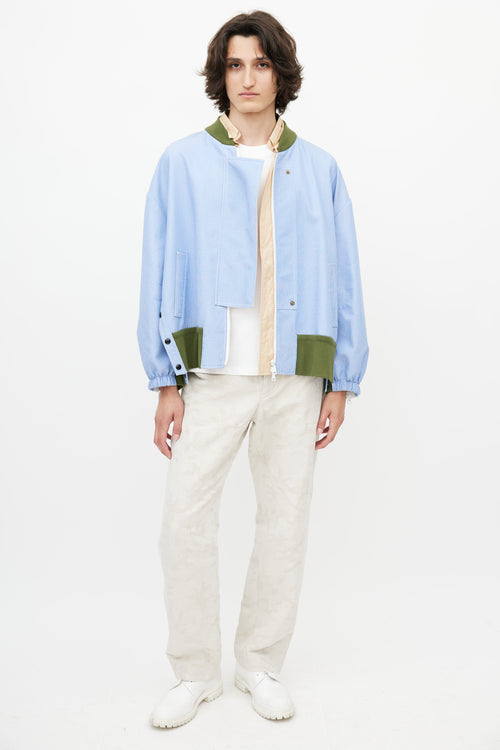 N°23 Blue 
White Stripe Lace Panel Bomber Jacket