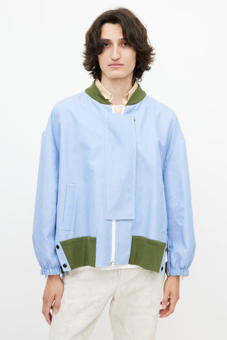 N°21 Blue 
White Stripe Lace Panel Bomber Jacket