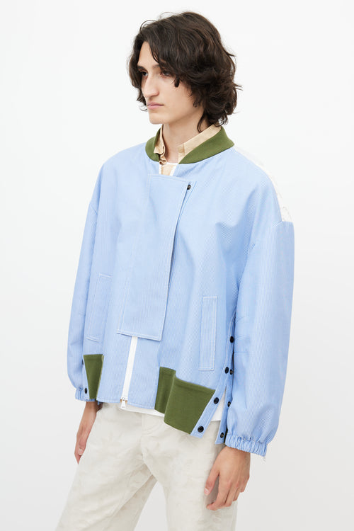 N°24 Blue 
White Stripe Lace Panel Bomber Jacket