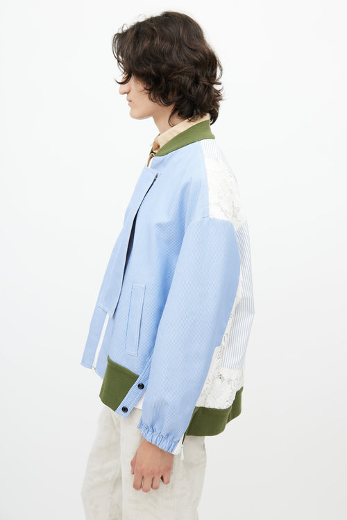 N°25 Blue 
White Stripe Lace Panel Bomber Jacket