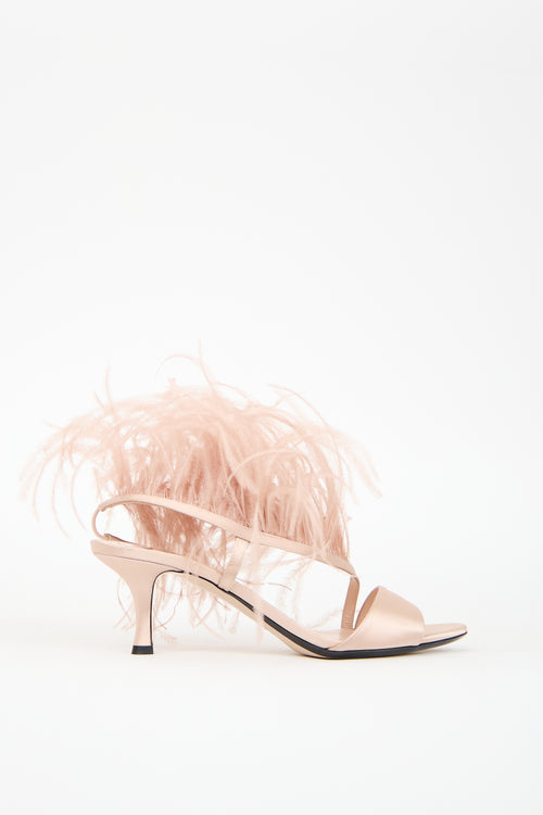 N°21 Pink Satin 
Feather Slingback Sandal