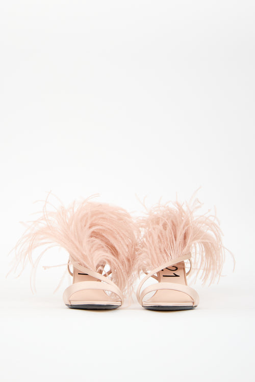 N°21 Pink Satin 
Feather Slingback Sandal