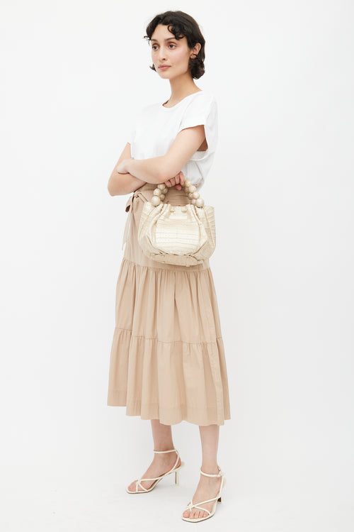 Nancy Gonzales Cream Embossed Leather Bag