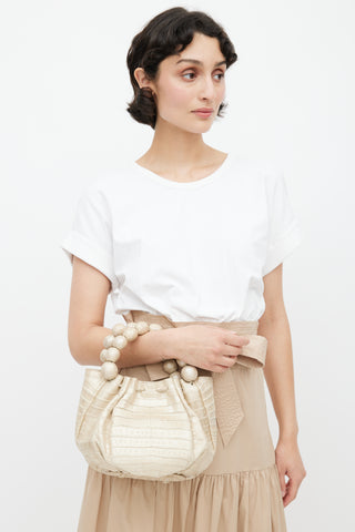 Nancy Gonzales Cream Embossed Leather Bag