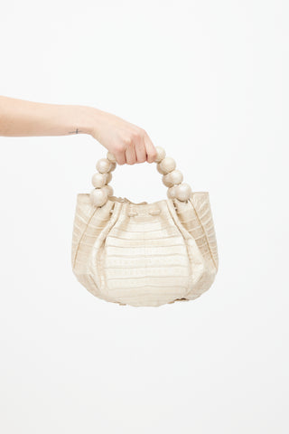 Nancy Gonzales Cream Embossed Leather Bag