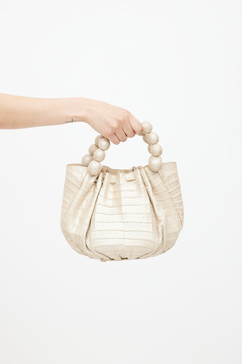 Nancy Gonzales Cream Embossed Leather Bag