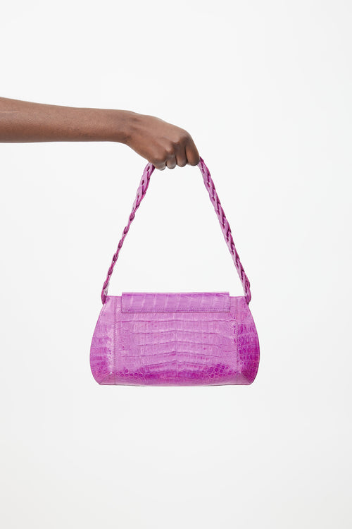 Nancy Gonzalez Purple Embossed Leather Shoulder Bag