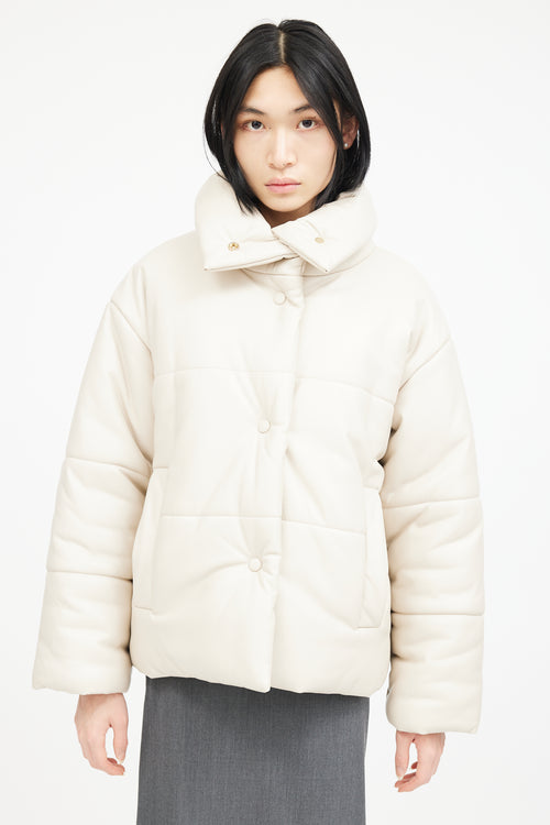 Nanushka Beige Faux Leather Puffer Jacket