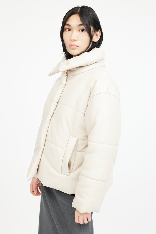 Nanushka Beige Faux Leather Puffer Jacket