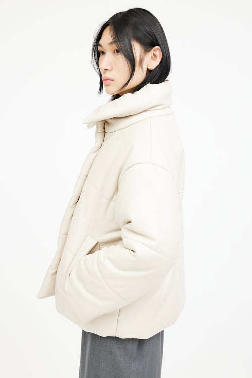 Nanushka Beige Faux Leather Puffer Jacket