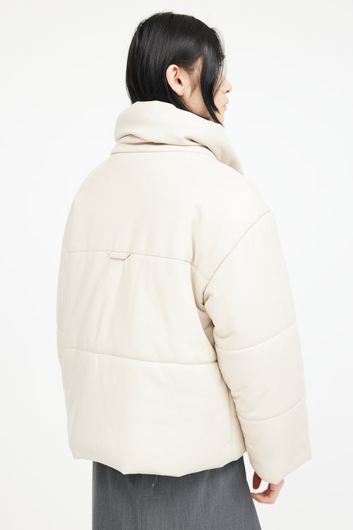 Nanushka Beige Faux Leather Puffer Jacket