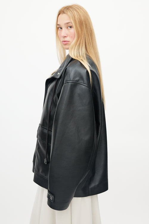 Nanushka Black Drawstring Regenerated Leather Jacket