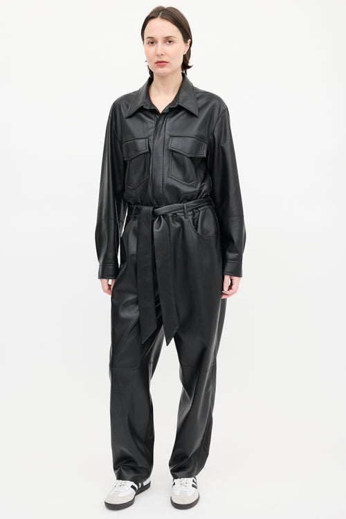 Nanushka Black Faux Leather Belted Jumpsuit