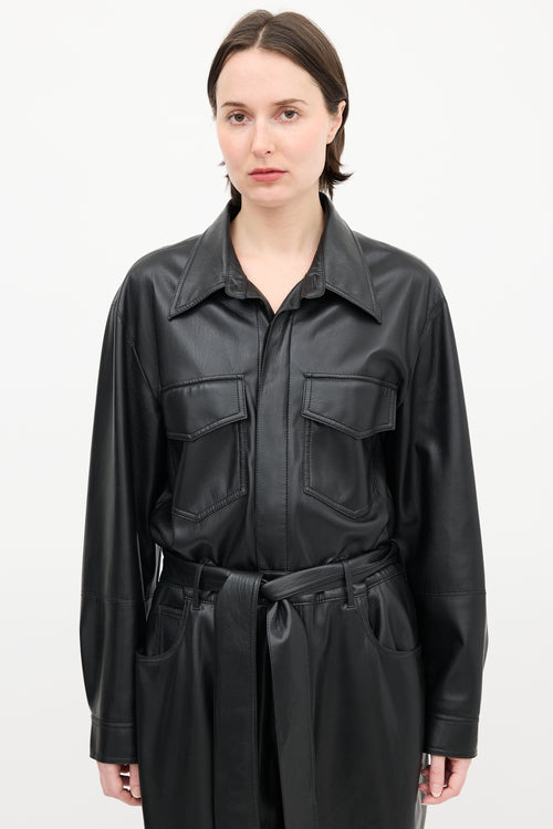 Nanushka Black Faux Leather Belted Jumpsuit