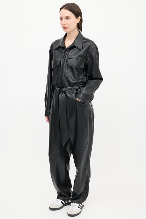 Nanushka Black Faux Leather Belted Jumpsuit