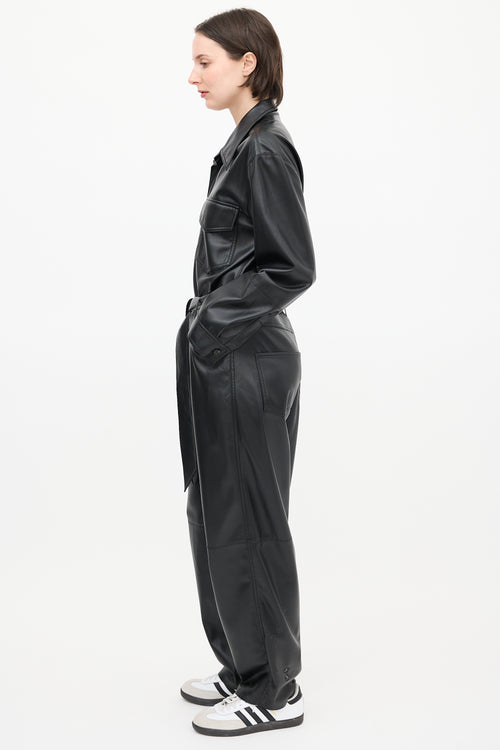 Nanushka Black Faux Leather Belted Jumpsuit