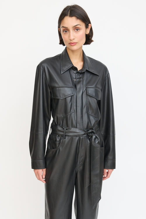 Nanushka Black Faux Leather Belted Jumpsuit