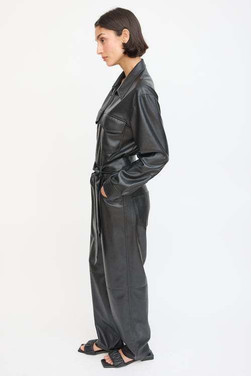 Nanushka Black Faux Leather Belted Jumpsuit