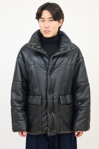 Nanushka Black Faux Leather Hide Puffer Jacket