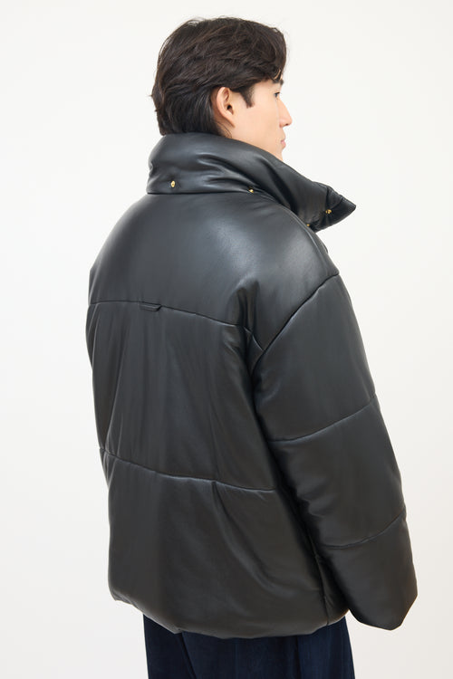 Nanushka Black Faux Leather Hide Puffer Jacket