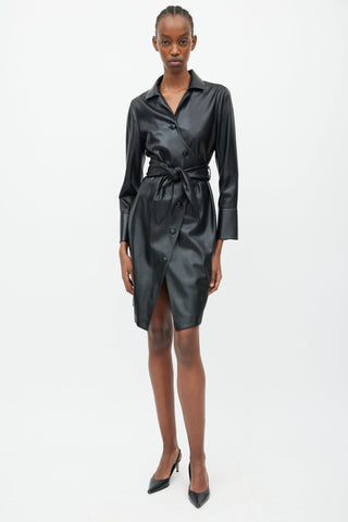 Nanushka Black Faux Leather Wrap Dress