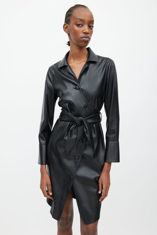 Nanushka Black Faux Leather Wrap Dress