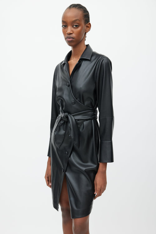 Nanushka Black Faux Leather Wrap Dress