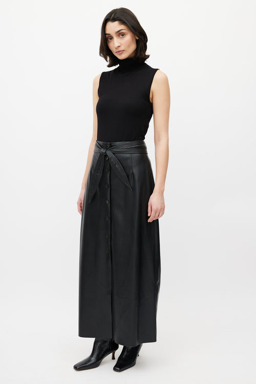 Nanushka Black Leather Button Maxi Skirt