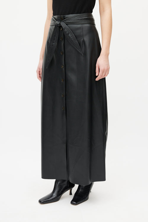 Nanushka Black Leather Button Maxi Skirt