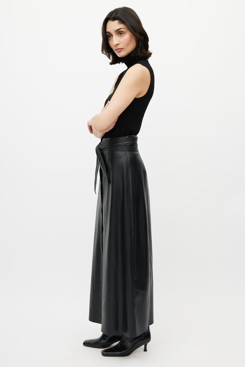 Nanushka Black Leather Button Maxi Skirt