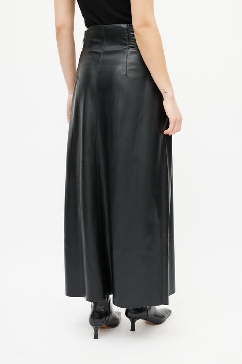 Nanushka Black Leather Button Maxi Skirt