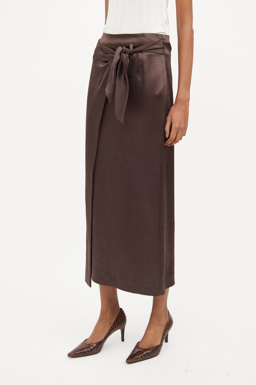 Nanushka Brown Satin Wrap Skirt 
Shirt Set