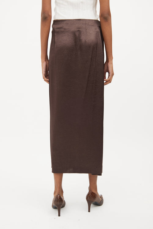 Nanushka Brown Satin Wrap Skirt 
Shirt Set