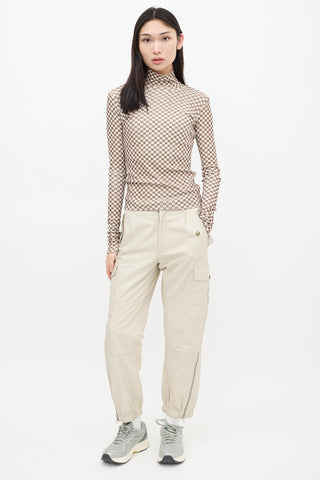 Nanushka Beige 
Green Checkered Turtleneck Top