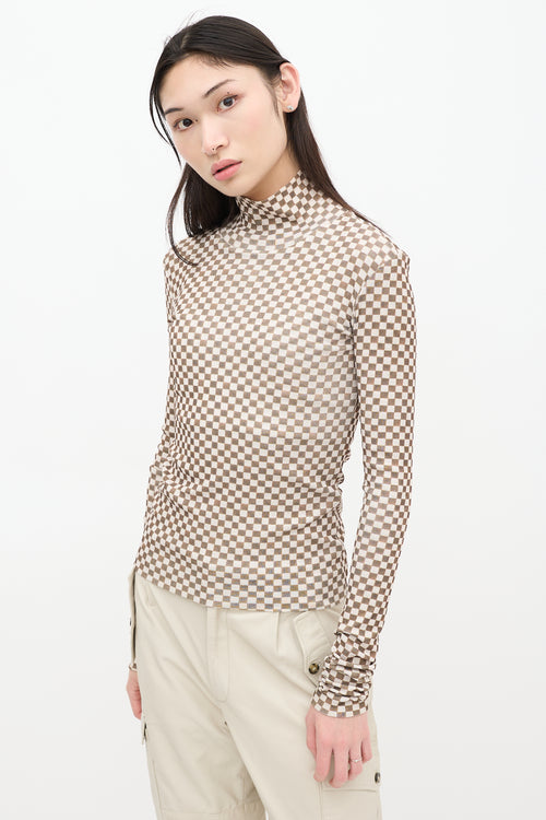 Nanushka Beige 
Green Checkered Turtleneck Top