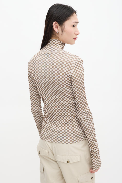 Nanushka Beige 
Green Checkered Turtleneck Top