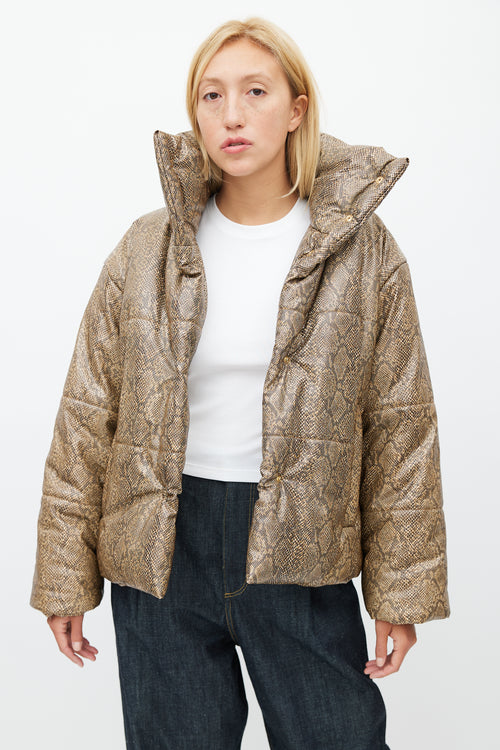 Nanushka Brown Embossed Print Puffer