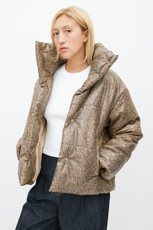 Nanushka Brown Embossed Print Puffer