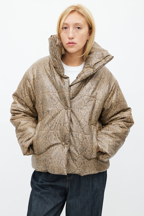 Nanushka Brown Embossed Print Puffer