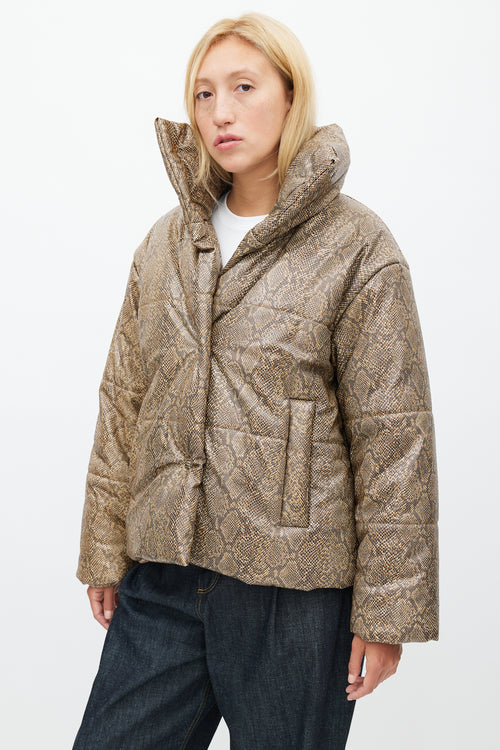 Nanushka Brown Embossed Print Puffer