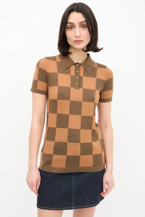 Nanushka Brown 
Orange Wool Checkered Polo