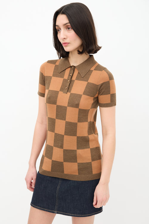 Nanushka Brown 
Orange Wool Checkered Polo